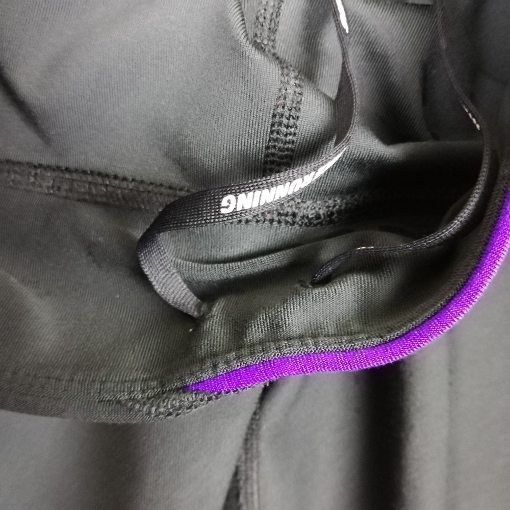 Nike Womens Pants Leggings Capri Black Purple "Just Do It" Running Pull On M - Picture 7 of 12